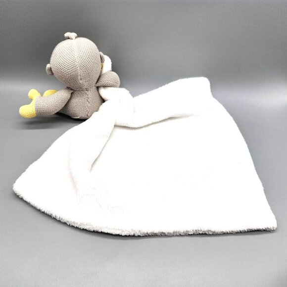 Baby Burn Monkey Lovey Plush Toy Grey Yellow Soft White Blanket - Picture 4 of 4